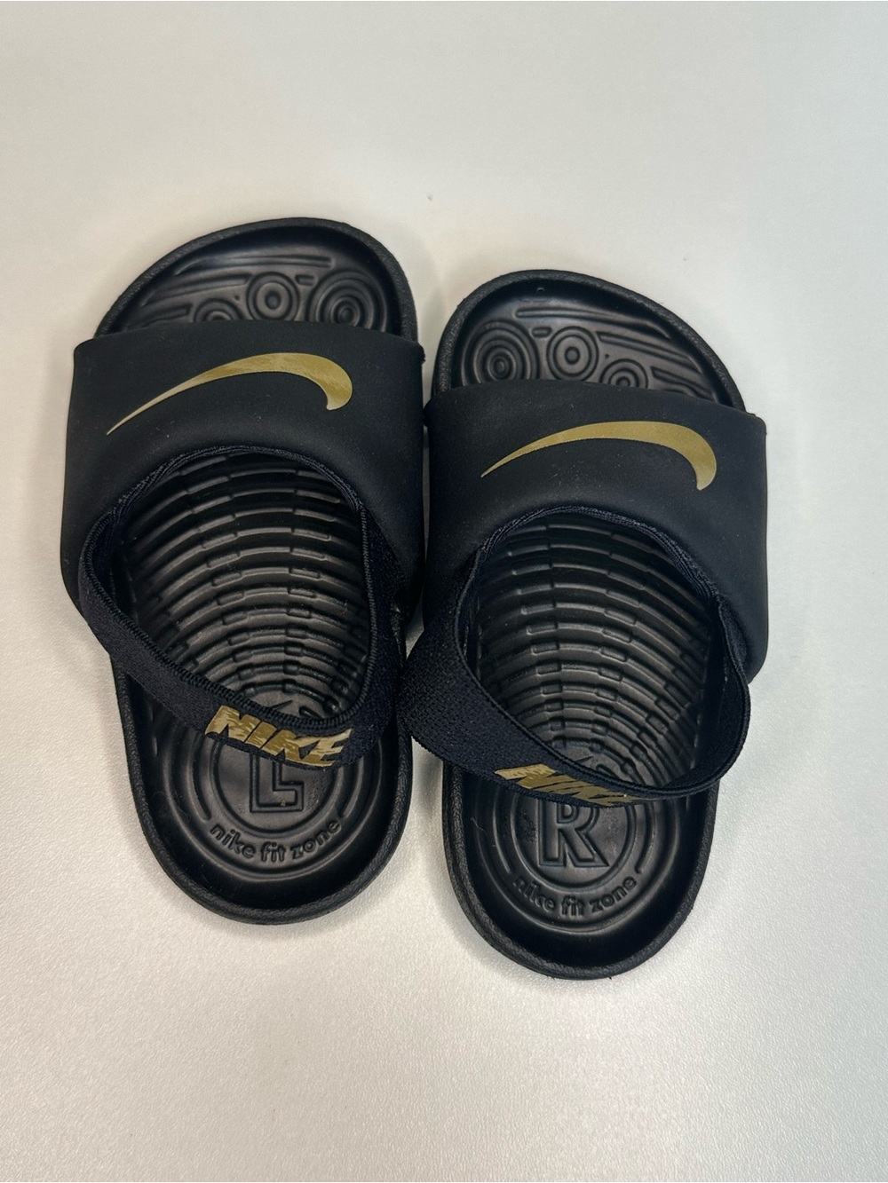 Nike Kids Black Slides with Gold Swoosh - Picture 3 of 4